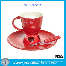 Red Ceramic Cup Set Fondue Grill